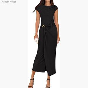 Mock Neck Cap Sleeve Bodycon Midi Dress Summer Cocktail Party
